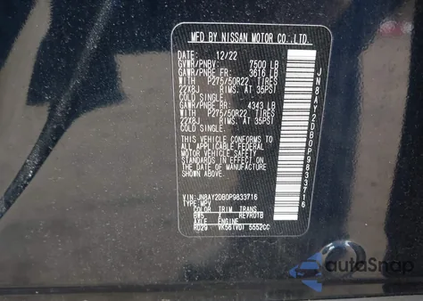 2023 Nissan Armada Platinum 4Wd from USA, damaged, VIN JN8AY2DB0P9833716